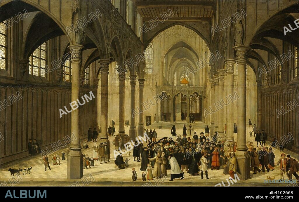 CORNELIS VAN DALEM (ATTRIBUTED TO) et JAN VAN WECHELEN (ATTRIBUTED TO). Church Interior with Christ Preaching to a Congregation. Dating: 1545 - 1570. Measurements: h 58.8 cm × w 92.7 cm × t  cm; d 5.8 cm.