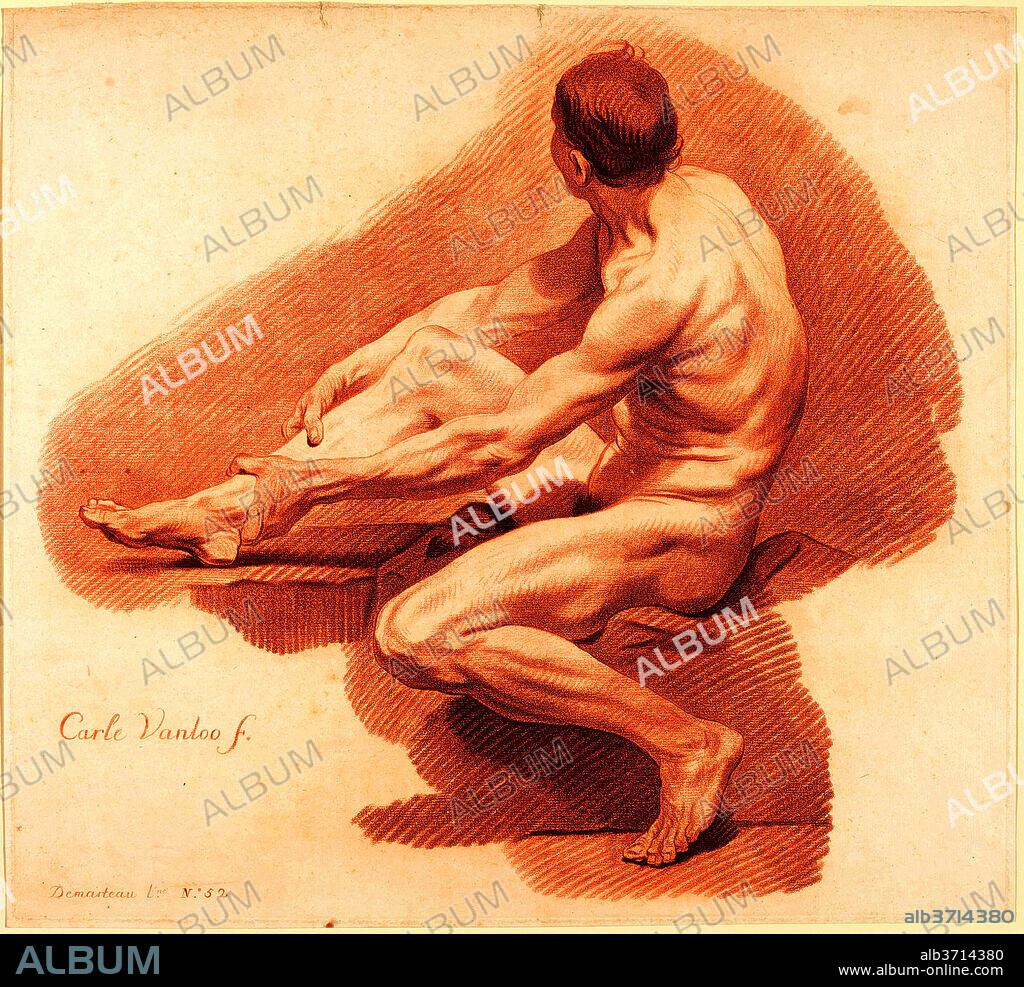 GILLES DEMARTEAU, THE ELDER AFTER CARLE VAN LOO. Academy. Dimensions: plate: 45.9 x 50.1 cm (18 1/16 x 19 3/4 in.)  sheet: 46.5 x 50.7 cm (18 5/16 x 19 15/16 in.). Medium: chalk manner in red on laid paper.