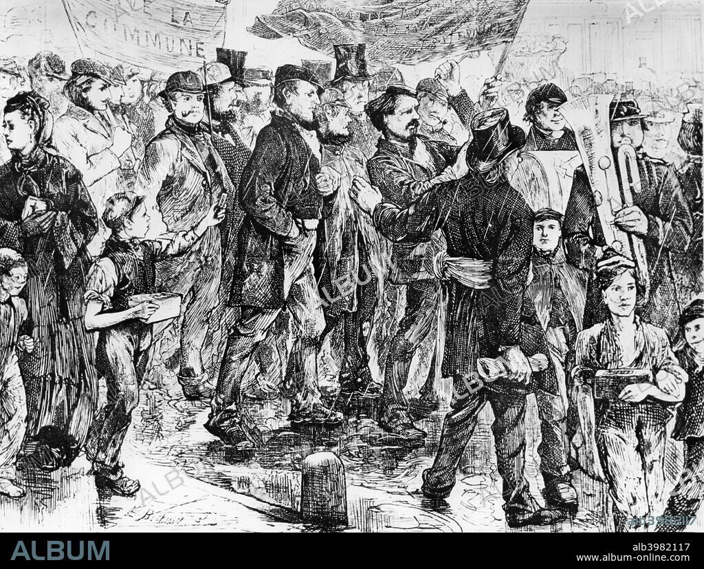 March in favour of the Commune, Paris Commune of 1871. From print in the Museum of Marx and Engels, Moscow.