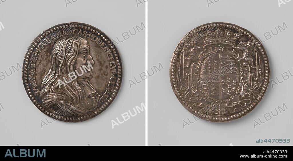 Don Francisco de Moura, Margrave of Castel Rodrigo, governor of the Spanish Netherlands, Silver Medal. Front: man's bust inside the inside. Reverse: crowned coat of arms with knight's cross below, Francisco de Castel Rodrigo, Adriaan Waterloos, Brussels, 1664, silver (metal), founding, d 4.4 cm × w 23.78 gr.