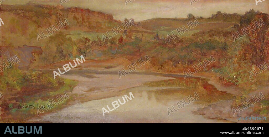 The Whitewater River, Otto Stark (American, 1859-1926), 1900, watercolor on off-white paper laid down, 10 x 21-1/2 in., inscribed in pencil, verso, U.L.: Box 261, Grapevine; inscribed in pencil, verso, U.C.: The Whitewater River 30.00; inscribed in pencil, verso, C.: Stark, signed and dated in red, L.L.: Otto Stark 1900.