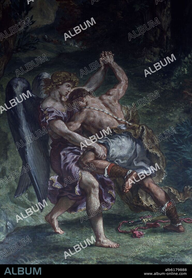 EUGENE DELACROIX (1798-1863). LA LUCHA DE JACOB Y EL ANGEL - 1857 - FRESCO - ROMANTICISMO FRANCES.
