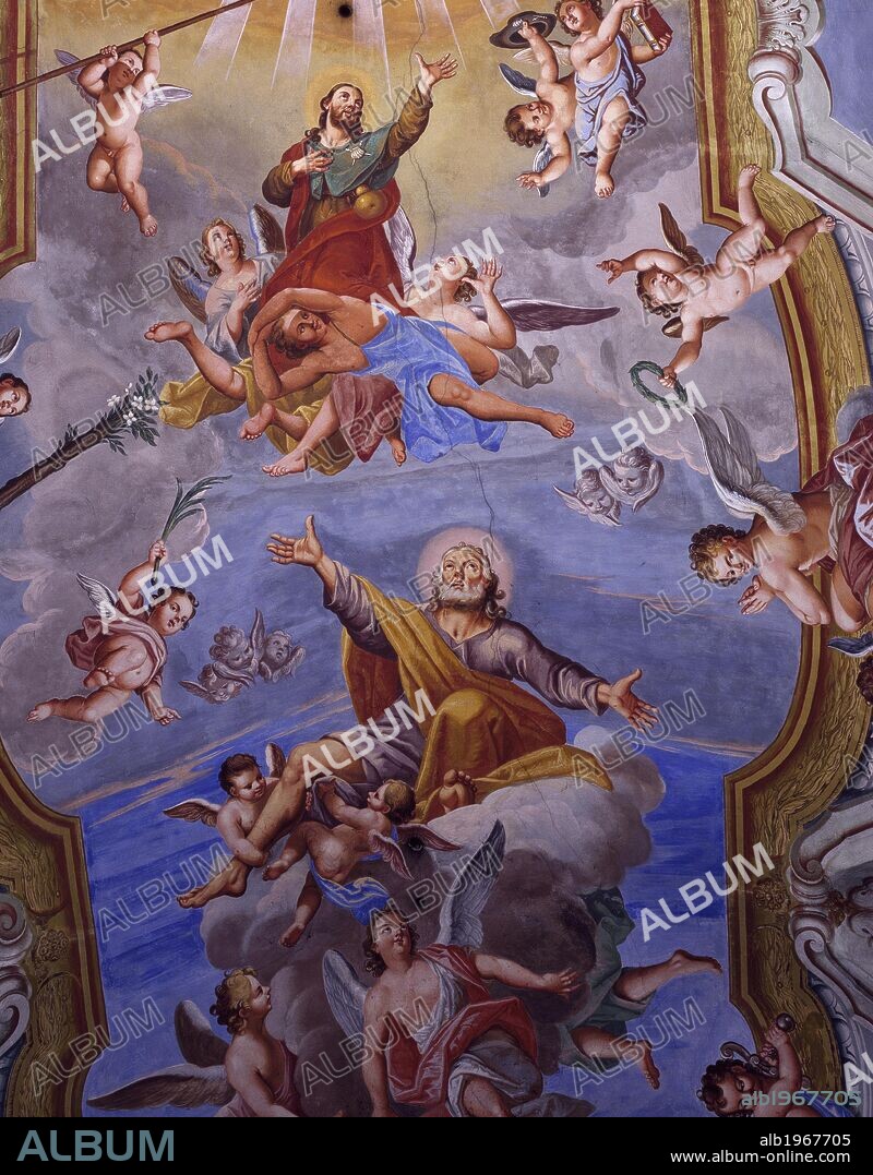 Vault frescoes by Giuseppe Mattia Borgnis (1701-1761), Craveggia parish church. Italy, 18th century.