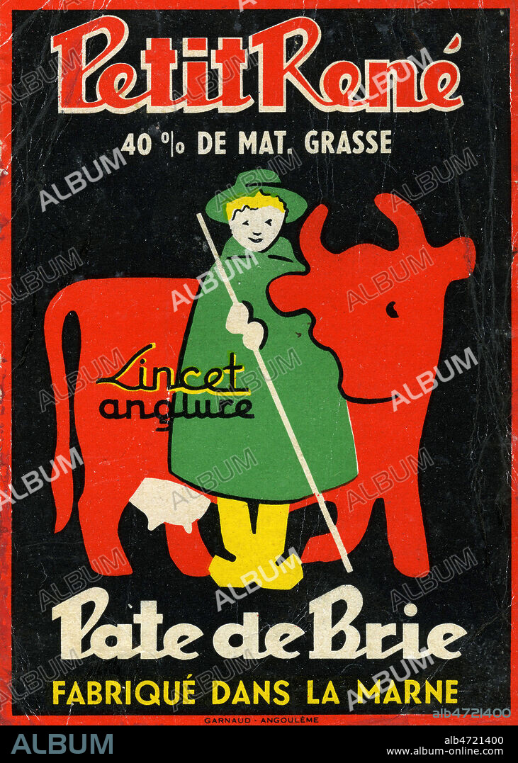 Petit Rene. Illustration anonyme pour une etiquette de Pate de brie fabrique dans la Marne. Credit : Collection IM/KHARBINE-TAPABOR.