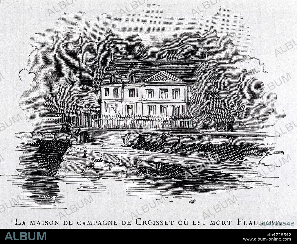 'La maison de campagne de Croisset ou est mort FLAUBERT (1821-1880)'. Gravure tiree du Monde Illustre en 1890. Credit : Collection KHARBINE-TAPABOR.