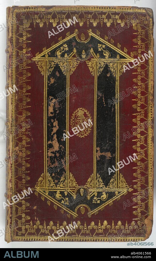 HENRY ALDRICH. Leather binding. Painted; Tooled in gold.  Style: Cottage roof; Architectural. Institutionis geometricÃ¦ pars prima. Impressa sed non edita A.D. 1709. Secundas enim cogitationes. England, Oxford, 1770. Source: 671.b.29 front binding.