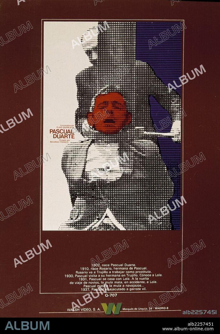PELICULÑA : PASCUAL DUARTE , 1976. BASADA EN LA NOVELA DE CAMILO JOSE CELA , LA FAMILIA DE PASCUAL DUARTE. DIRECTOR , RICARDO FRANCO. ACTORES , JOSE LUIS GOMEZ.