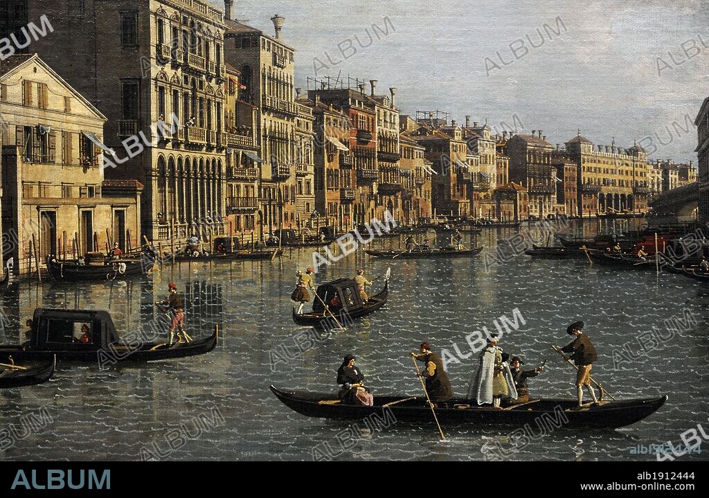 ARTE S. XVIII. ITALIA. CANALETTO (1697-1768). De verdadero nombre Giovanni Antonio Canal. Pintor famoso por sus paisajes urbanos de Venecia dentro del nuevo género de la veduta. "EL GRAN CANAL CON VISTAS HACIA EL SUROESTE DIRECCION PUENTE RIALTO". 1758-1763. Gemäldegalerie o Pinacoteca de Berlín. Kulturforum. Museos Nacionales de Berlín (Staatiche Museum). Alemania. Europa.