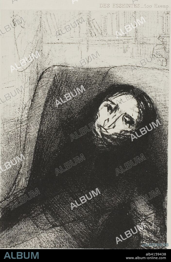 Des Esseintes, Frontispiece for A Rebours by J.K. Huysmans. Odilon Redon; French, 1840-1916. Date: 1888. Dimensions: 128 × 90 mm (image/chine); 416 × 306 mm (sheet). Lithograph in black on light gray China paper laid down on white wove paper. Origin: France.