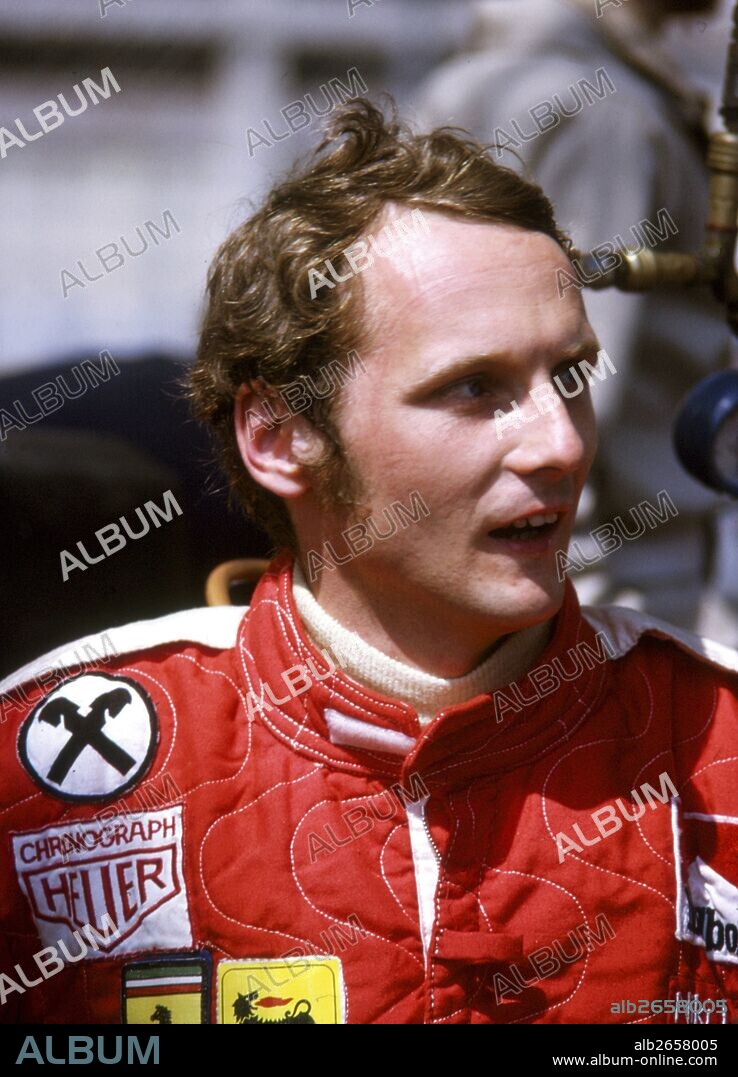 Niki Lauda, Austrian racing driver who won the Formula 1 World Championship 3 times in 1975, 1977 and 1984. Photographed in 1975.