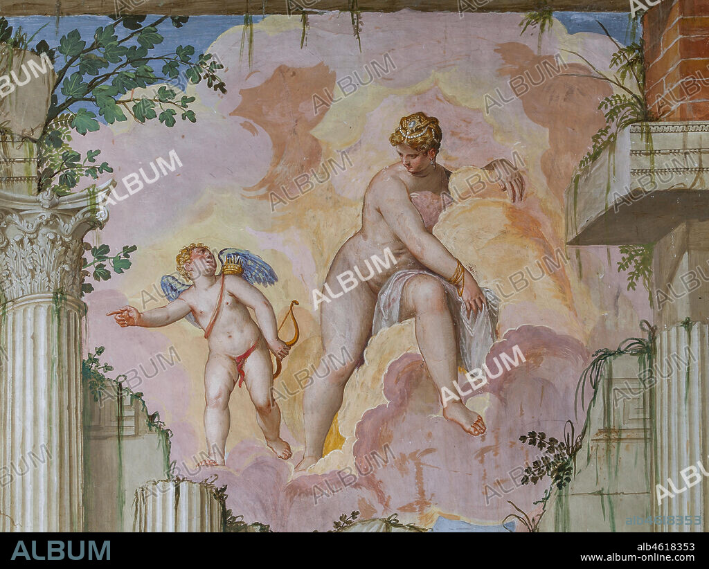 Villa Godi Malinverni: la Sala dell'Olimpo, particolare con Venere e Amore. Affreschi di Giovanni Battista Zelotti, ca 1557.