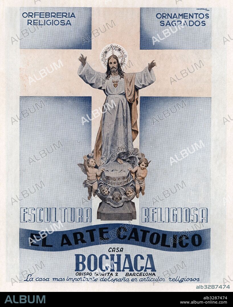 Publicidad. Casa Bochaca, de Barcelona. Arte católico. Año 1940.