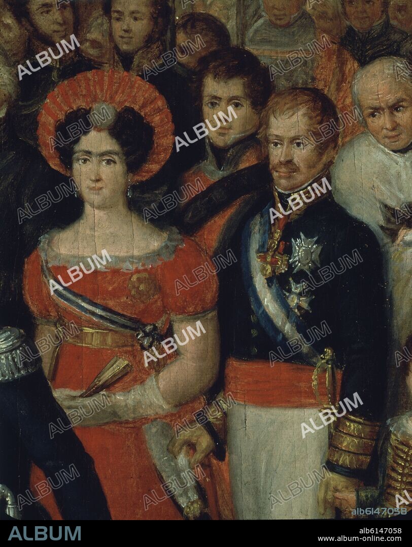 JOSE APARICIO INGLADA (1770-1838). DESEMBARCO DE FERNANDO VII EN EL PUERTO DE SANTA MARIA - DETALLE DE CARLOS MARIA ISIDRO Y SU MUJER -CONJ 1088.