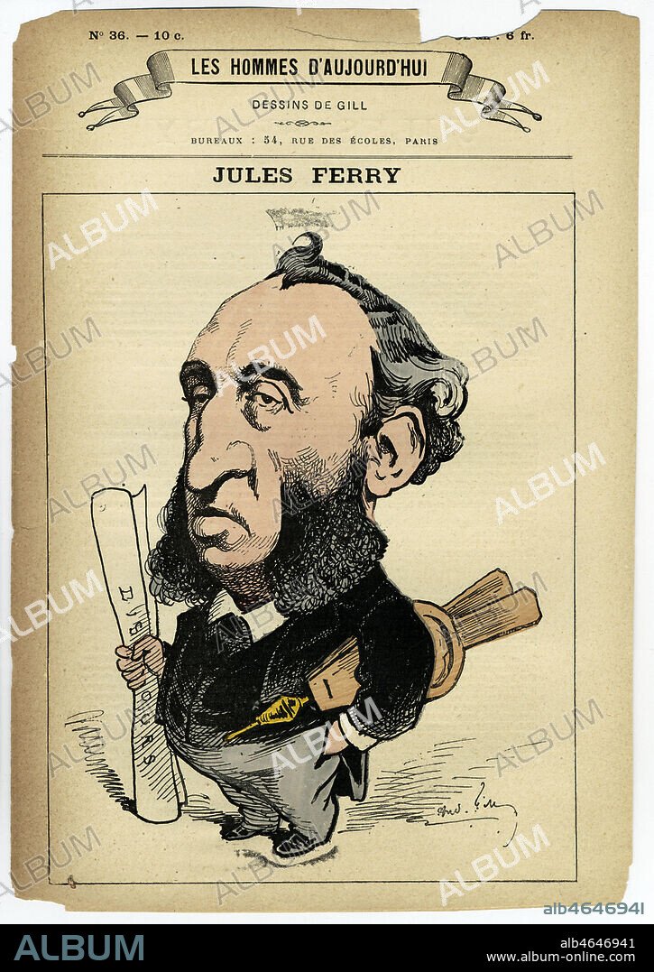 Caricature de Jules Ferry. Illustration de presse dans 'Les Hommes d'aujourd'hui' vers 1880-90. Credit : Collection Kharbine-Tapabor.