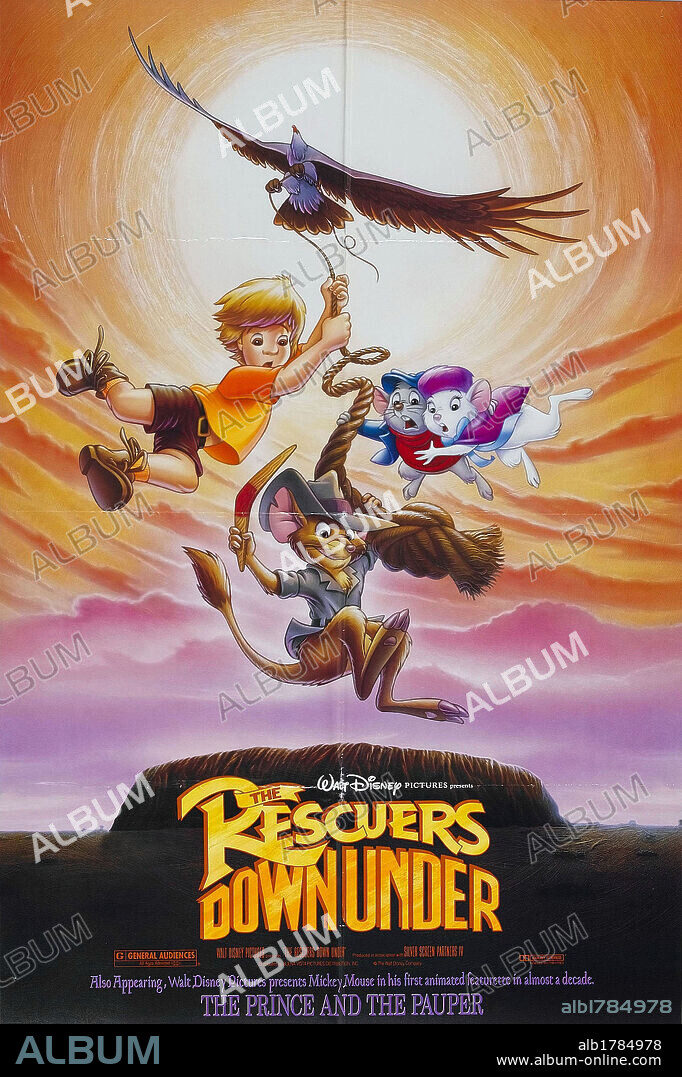 Poster de LOS RESCATADORES EN CANGUROLANDIA, 1990 (THE RESCUERS DOWN UNDER), dirigida por HENDEL BUTOY y MIKE GABRIEL. Copyright WALT DISNEY PICTURES.