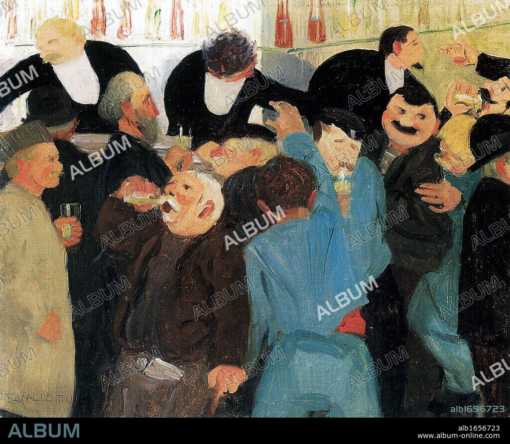 The Bistro', 1895. Oil. Felix Vallotton (1865-1925) Swiss painter and printmaker. In 1892 he affiliated with Les Nabis a group of French Post-Impressionist avant-garde painters. Crowded scene of men drinking.