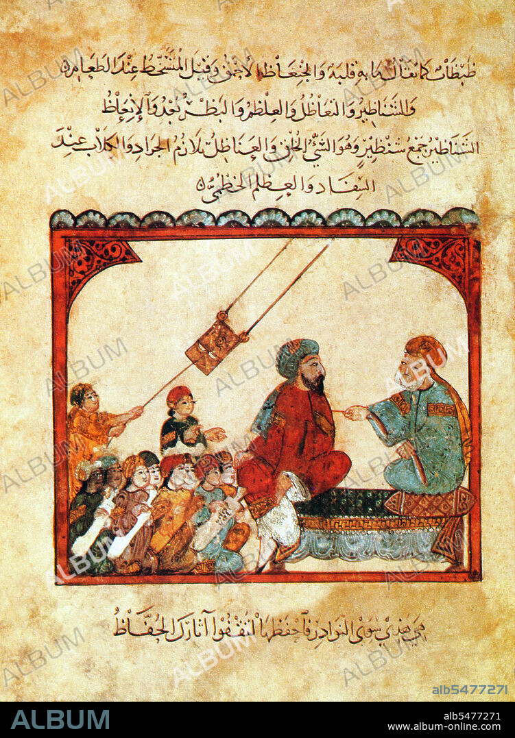 Yahya ibn Mahmod al-Wasiti was a 13th-century Arab Islamic artist. Al-Wasiti was born in Wasit in southern Iraq. He was noted for his illustrations of the Maqam of al-Hariri. Maqama (literally 'assemblies') are an (originally) Arabic literary genre of rhymed prose with intervals of poetry in which rhetorical extravagance is conspicuous. The 10th century author Badi' al-Zaman al-Hamadhani is said to have invented the form, which was extended by al-Hariri of Basra in the next century. Both authors' maqamat center on trickster figures whose wanderings and exploits in speaking to assemblies of the powerful are conveyed by a narrator. Manuscripts of al-Hariri's Maqamat, anecdotes of a roguish wanderer Abu Zayd from Saruj, were frequently illustrated with miniatures.