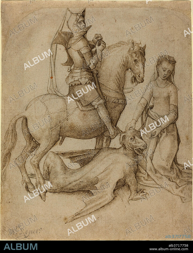 ATTRIBUTED TO HUGO VAN DER GOES. Saint George and the Dragon. Dimensions: Overall (approximate): 20 x 16.6 cm (7 7/8 x 6 9/16 in.)  support: 20.6 x 16.6 cm (8 1/8 x 6 9/16 in.). Medium: pen and brown ink on laid paper.