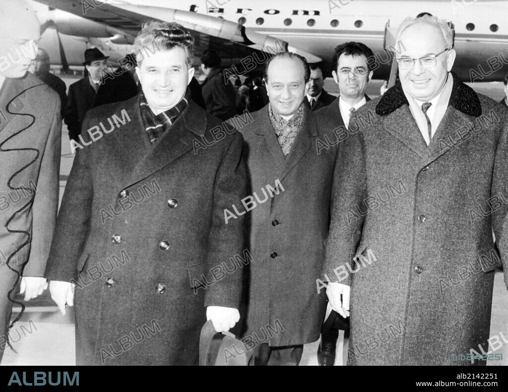 Nicolae Ceausescu (2Nd From Left), General Secretary Of The Communist Party Of Romania And Chairman Of The State Council Of The Romanian Socialist Republic, Arrived In Prague By Air On March 6, 1973 On An Unofficial Friendly Visit To Czechoslovakia At The Invitation Of Dr. Gustav Husak (Right), General Secretary Of The Central Committee Of The Cp Of Czchoslovakia. (Photo by: Sovfoto/UIG via Getty Images).
