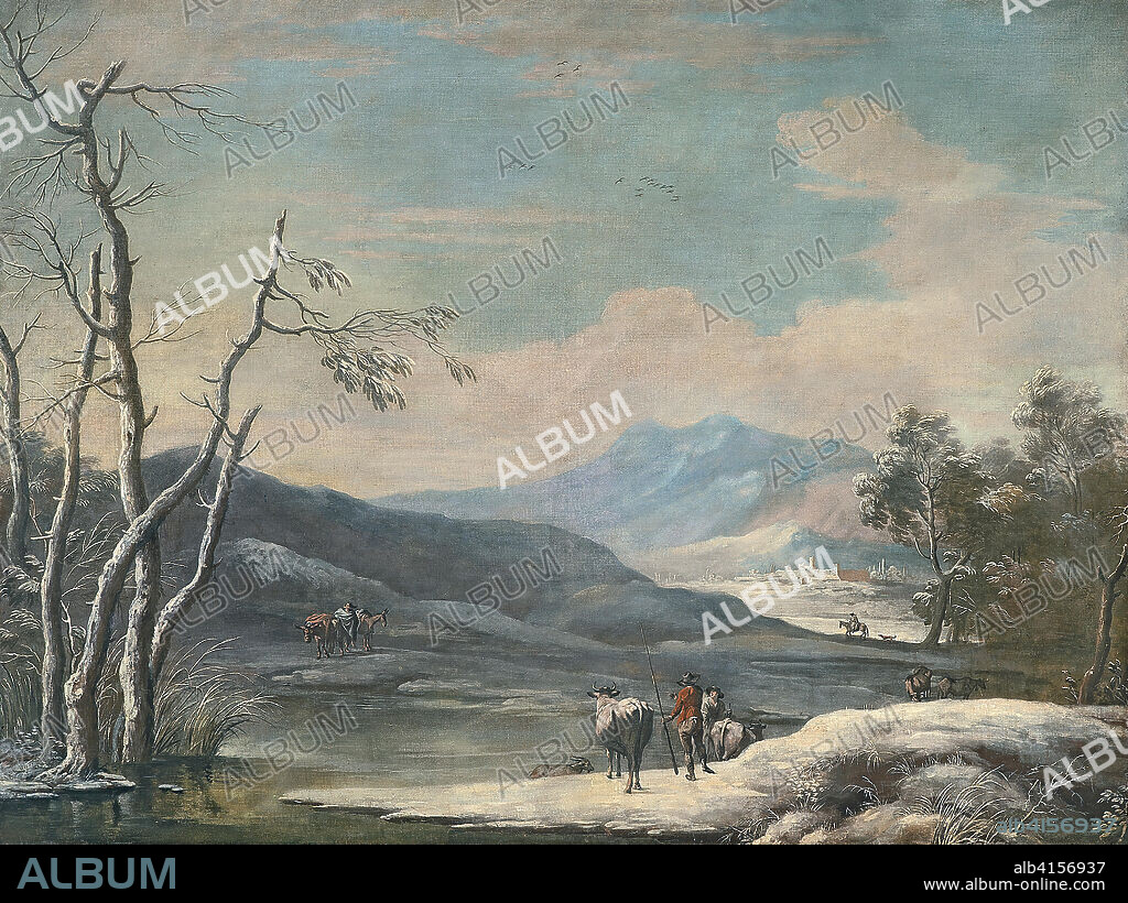 Marco Ricci (Belluno, 1676-Venecia, 1730). Paisaje de invierno (hacia 1728 - 1729). Óleo sobre lienzo. 173 x 232 cm.