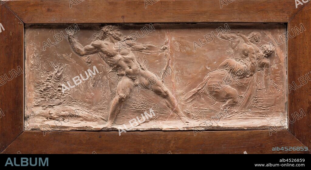 Jean Baptiste Stouf, French, 1742-1826, Hercules, Nessus, and Deianira, between late 18th and early 19th century, Terracotta, Overall (panel): 4 1/4 × 10 3/8 inches (10.8 × 26.4 cm).