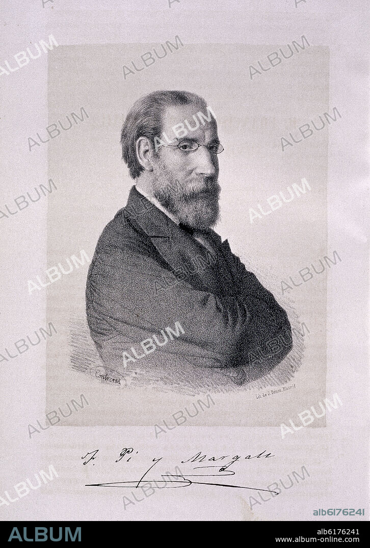 JOSE MARCELO CONTRERAS Y MUÑOZ (1827-1889). LITOGRAFIA DE FRANCISCO PI Y MARGALL - SIGLO XIX.