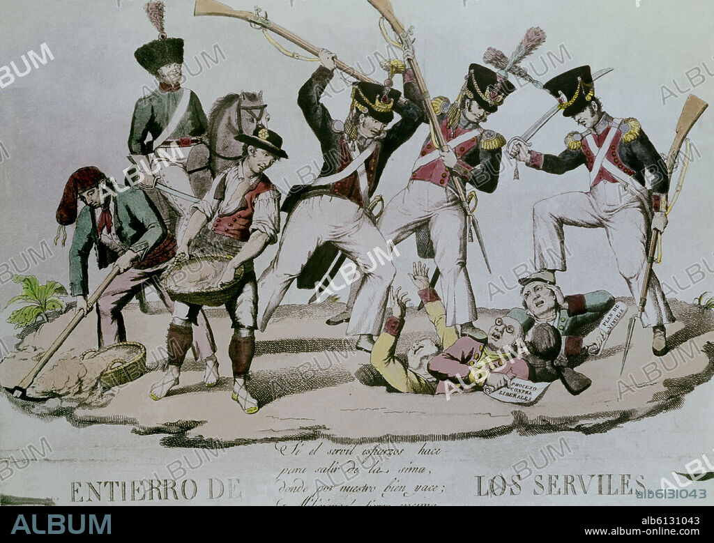 EL ENTIERRO DE LOS SERVILES - GRABADO SIGLO XIX.