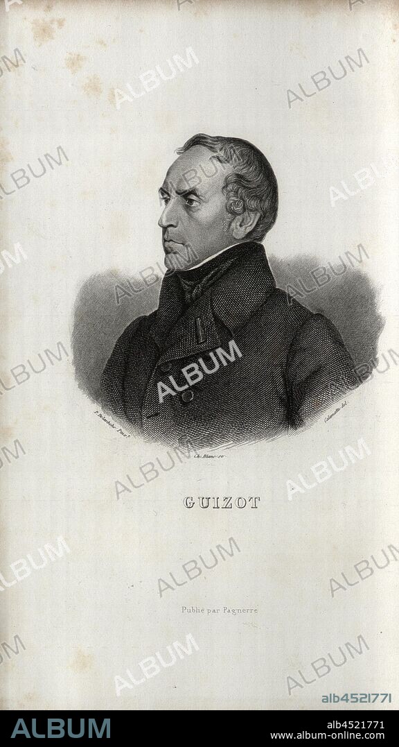 Guizot, François Pierre Guillaume Guizot, French writer, signed: P. Delaroche Pinx, Ch. Blanc sc, Calamatta del, Fig. 5, according to p. 366, Delaroche, Paul (pinx.); Calamatte, Louis (del.); Blanc, Charles (sc.), Louis Blanc: Révolution française: histoire de dix ans 1830-1840. Bd. 1. Paris: Pagnerre, 1848.