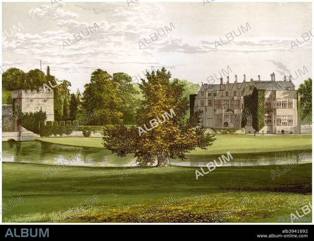 Broughton Castle, Oxfordshire, home of Lord Saye and Sele, c1880. A print from A Series of Picturesque Views of Seats of the Noblemen and Gentlemen of Great Britain and Ireland, edited by Reverend FO Morris, Volume III, William Mackenzie, London, c1880. Wood-engraved plates after paintings by Benjamin Fawcett and Alexander Francis Lydon.