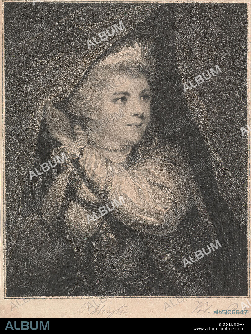 Mrs. Frances Abington (née Barton) as Roxalana in 'The Sultan', John Keyse Sherwin, c.17511790, British, after Sir Joshua Reynolds RA, 17231792, British, 1791, Stipple engraving on moderately thick, moderately textured, beige, laid paper, Sheet: 9 5/8 × 7 9/16 inches (24.4 × 19.2 cm) and Image: 8 3/4 × 7 3/16 inches (22.2 × 18.3 cm), actress, performance, portrait, stage, theater (discipline), woman.
