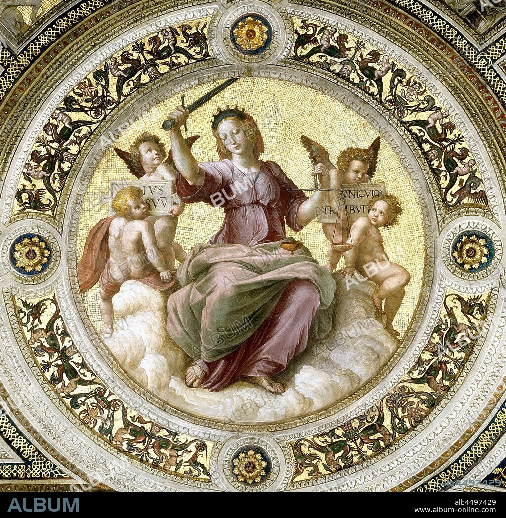 RAPHAEL (RAFFAELLO SANZIO DA URBINO). Lady Justice (Fresco in Stanza della Segnatura).