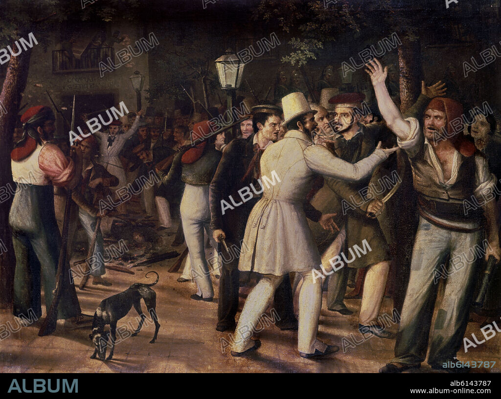 JOSEP ARRAU I BARBA. MOTIN EN LAS RAMBLAS EN AGOSTO DE 1835 - REIVINDICACIONES DE LIBERALES PROGRESISTAS Y DE TRABAJADORES - O/L - SIGLO XIX.