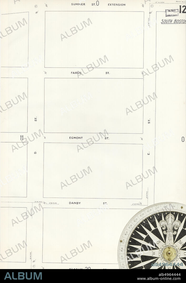 Image 15 of Sanborn Fire Insurance Map from Boston, Suffolk County, Massachusetts. Vol. 4, 1899. 109 Sheet(s). 2 skeleton maps. Bound, America, street map with a Nineteenth Century compass.
