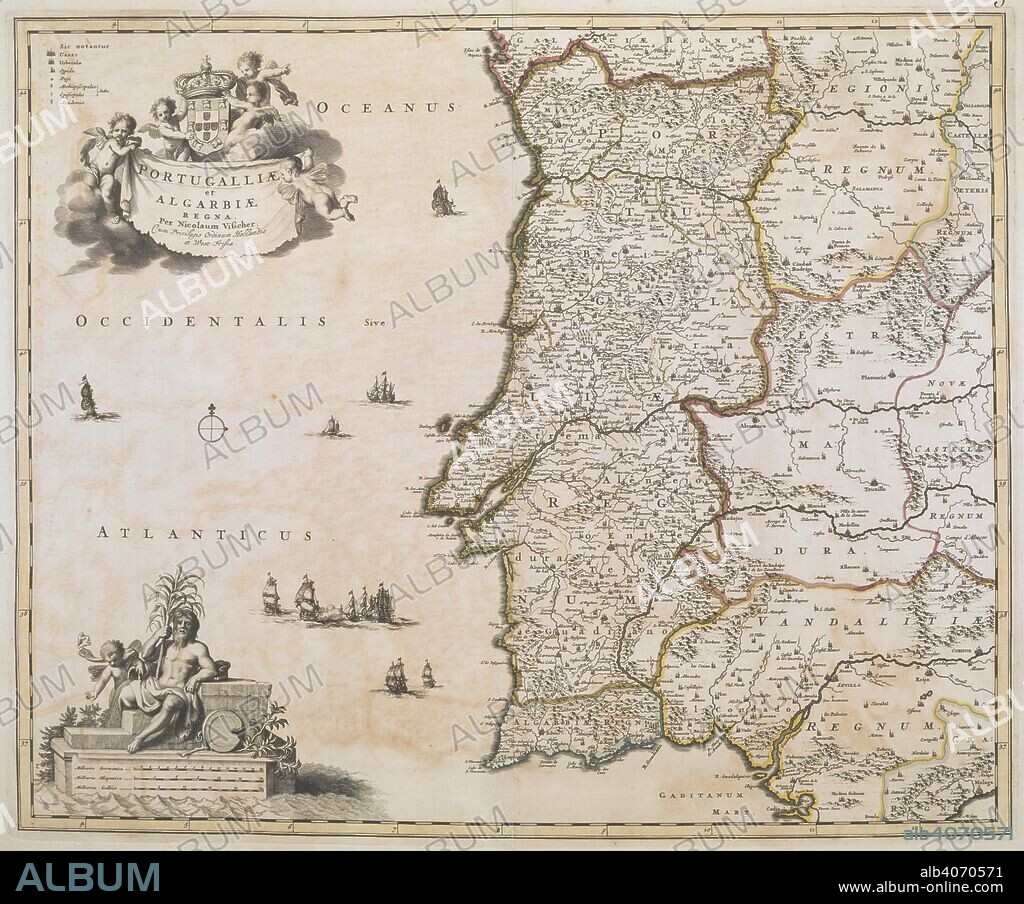 VISSCHER. A map of Portugal and the Algarve. PORTUGALLIÃ† et ALGARBIÃ† REGNA. [Amsterdam] : Nicolaum Vischer Cum Privilegio Ordinum HollandiÃ¦ et West-FrisiÃ¦, [1683-1698.]. Source: Maps K.Top.74.48. Language: Latin.