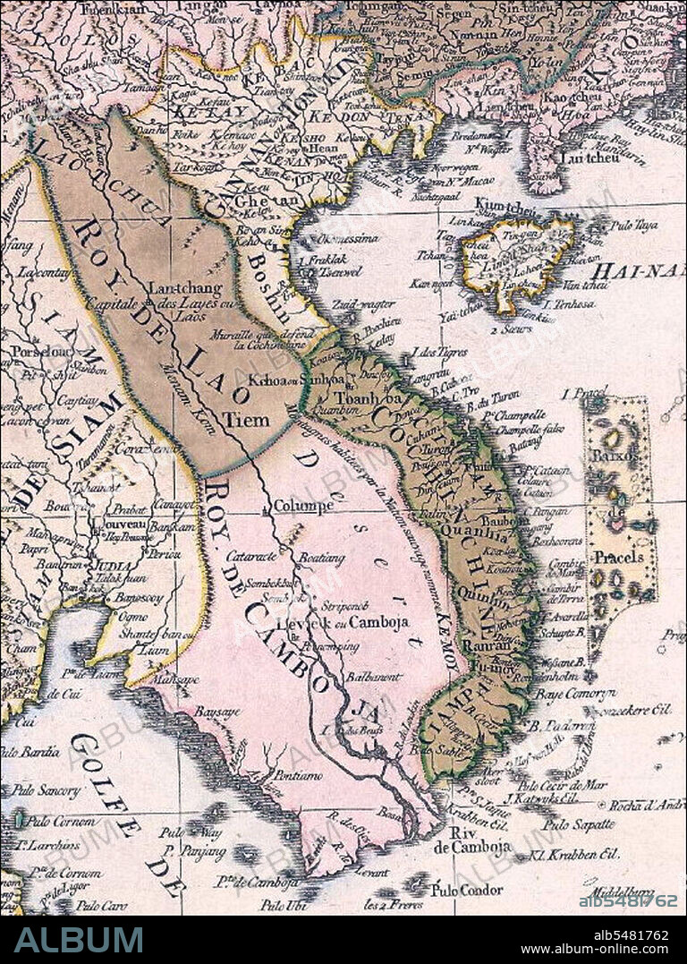 18th-century map of Vietnam, derives from a map of Southeast Asia and parts of China published in Amsterdam by the firm of Covens and Mortier around 1760. The title of this map is in French, but many of the place names and notes have been translated into Dutch.