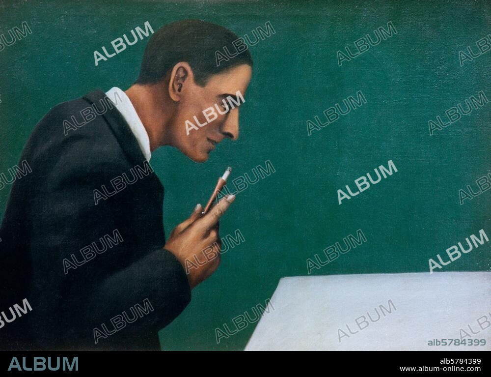 RENÉ MAGRITTE. Magritte, René. 1898-1967. "Personnage méditant sur la folie". (Person in Gedanken über den Wahnsinn), 1928. Öl auf Leinwand, 54 × 73 cm. Inv. 11680. Brüssel, Musées Royaux des Beaux-Arts.