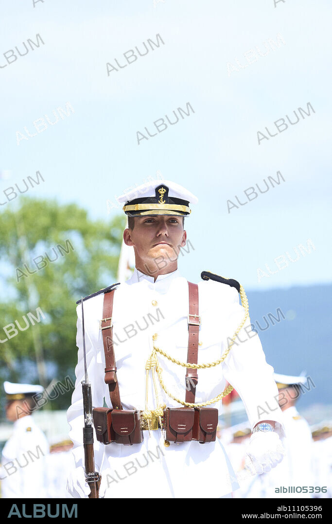 Pedro Lopez Quesada Borbon Dos Sicilias attends Delivery of Royal Dispatches to the new officers of the Navy, coinciding with the celebration of Carmen's Day, patron saint of the Spanish Navy at on July 16, 2024 in Marin, Spain.