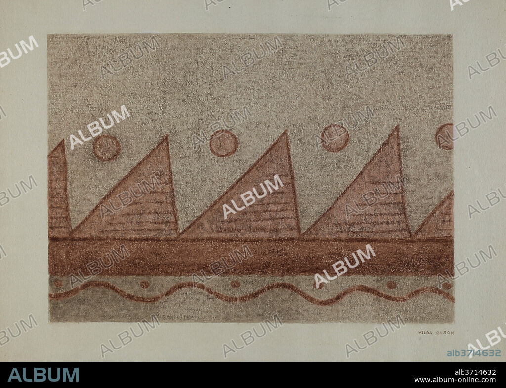 HILDA OLSON. Section of Wall Decoration-Mission San Francisco de Assis (Dolores). Dated: c. 1940. Dimensions: overall: 27.8 x 35.4 cm (10 15/16 x 13 15/16 in.)  Original IAD Object: none given. Medium: watercolor, colored pencil, and graphite on paper.