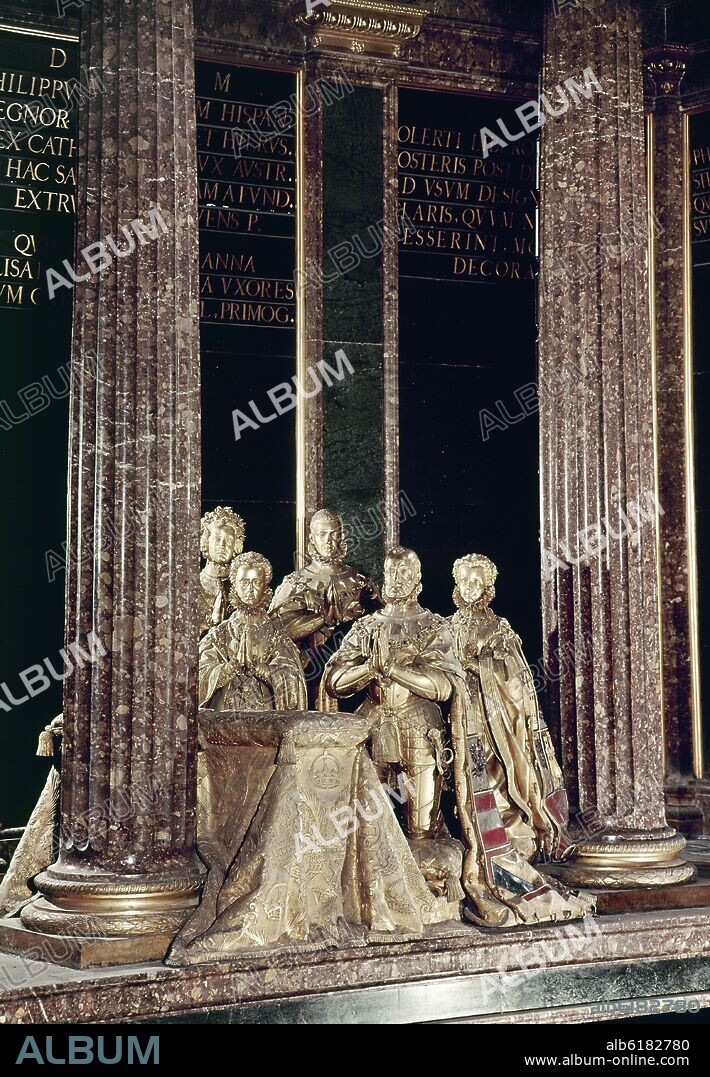 POMPEO LEONI (1533-1608). MAUSOLEO DE FELIPE II CON SUS TRES ESPOSAS Y EL PRINCIPE CARLOS - DET CENOTAFIOS - S XVI.