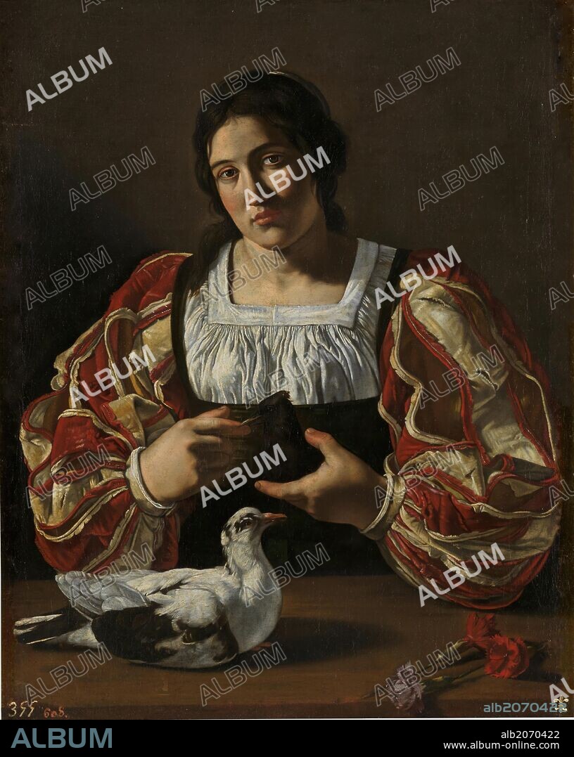 CECCO DEL CARAVAGGIO. Francesco Boneri / 'Woman with a Dove', Early 17th century, Italian School, Oil on canvas, 66 cm x 47 cm, P00148.