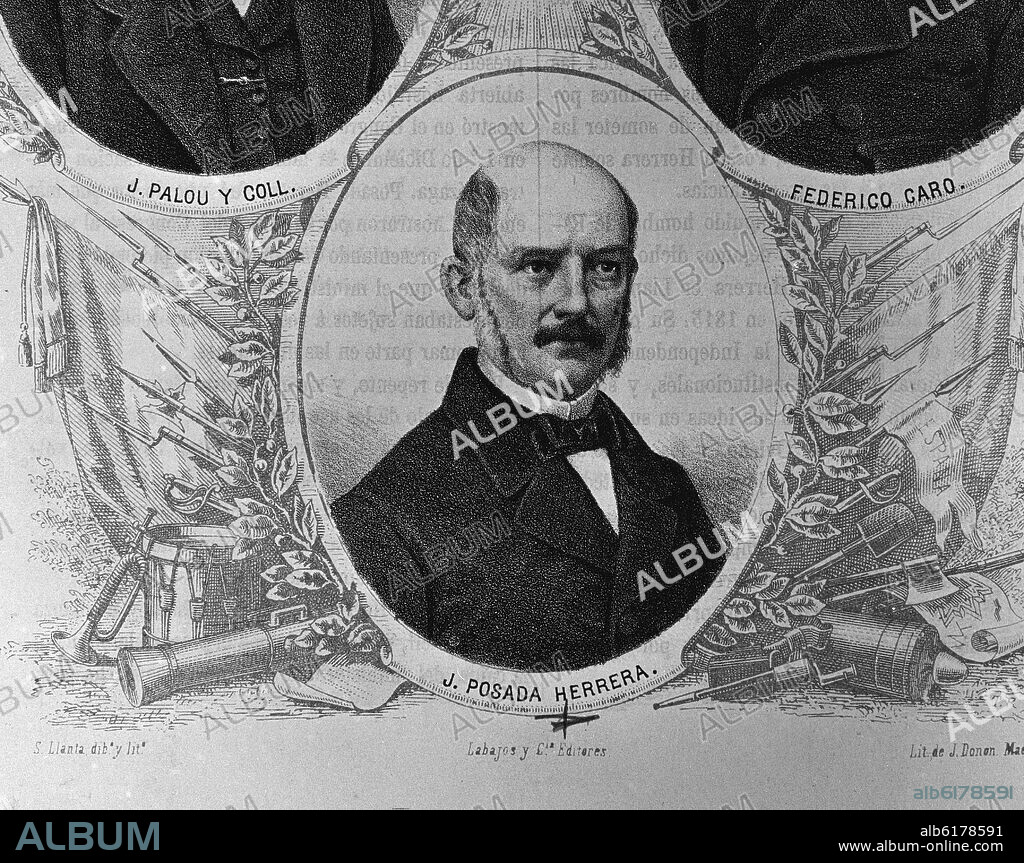 SANTIAGO LLANTA Y GUERIN-LITOGRAFO-. JOSE POSADA HERRERA 1815/1885- POLITICO SIGLO XIX- PRESIDENTE DE GOBIERNO 1883.