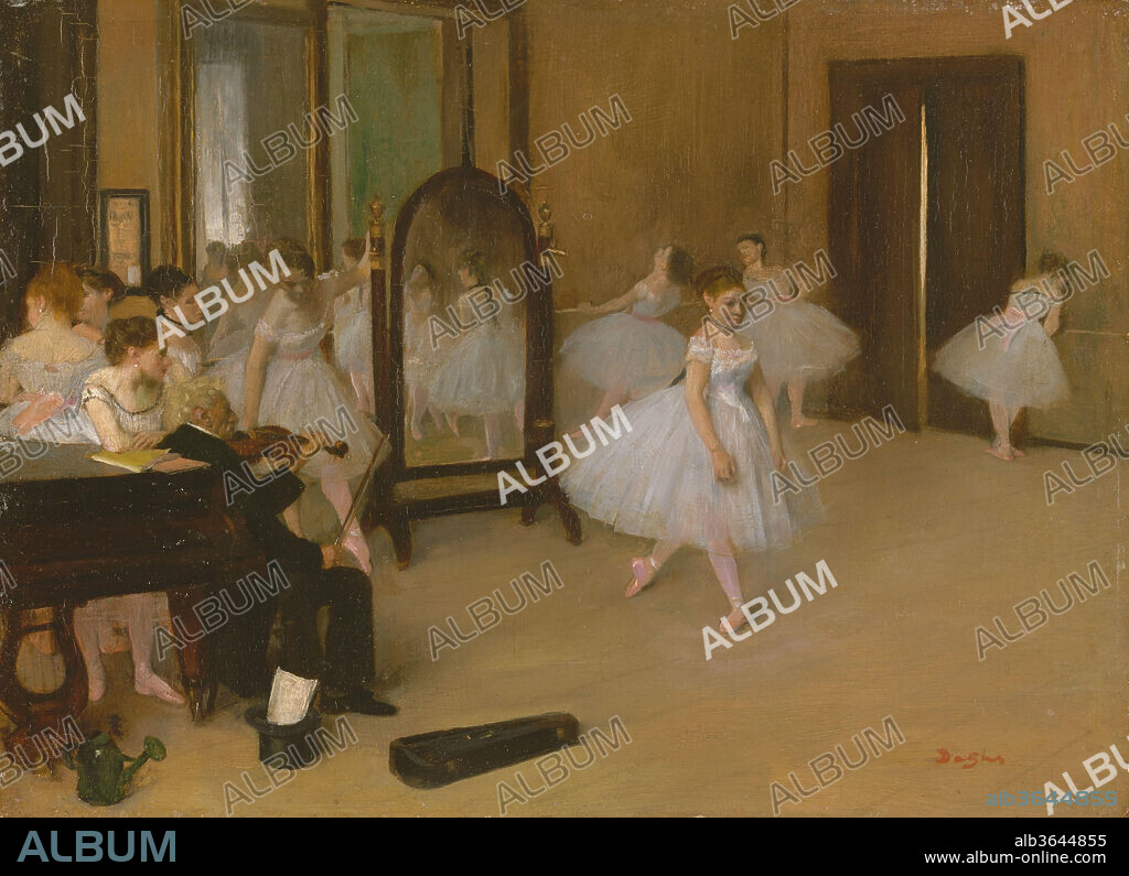 The Dancing Class. Artist: Edgar Degas (French, Paris 1834-1917 Paris). Dimensions: 7 3/4 x 10 5/8 in. (19.7 x 27 cm). Date: ca. 1870.
This is Degas's first depiction of a dance class. Because the artist did not yet have privileges to go backstage at the Paris Opéra, his subjects came to his studio to pose. These sessions yielded many large study drawings, which Degas subsequently adapted for other compositions. In the late 1870s, he explained, "I have painted so many of these dance examinations without having seen them that I am a little ashamed of it.".