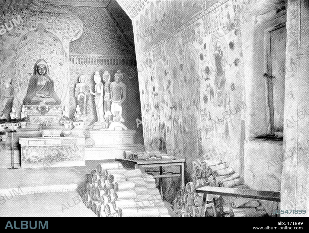 In the early 1900s, a Chinese Taoist named Wang Yuanlu appointed himself guardian of some of these temples. Wang discovered a walled up area behind one side of a corridor leading to a main cave. Behind the wall was a small cave stuffed with an enormous hoard of manuscripts dating from 406 to 1002 CE. These included old hemp paper scrolls in Chinese and many other languages, paintings on hemp, silk or paper, numerous damaged figurines of Buddhas, and other Buddhist paraphernalia. The subject matter in the scrolls covers diverse material. Along with the expected Buddhist canonical works are original commentaries, apocryphal works, workbooks, books of prayers, Confucian works, Taoist works, Nestorian Christian works, works from the Chinese government, administrative documents, anthologies, glossaries, dictionaries, and calligraphic exercises. Wang sold the majority of them to Aurel Stein in 1907.