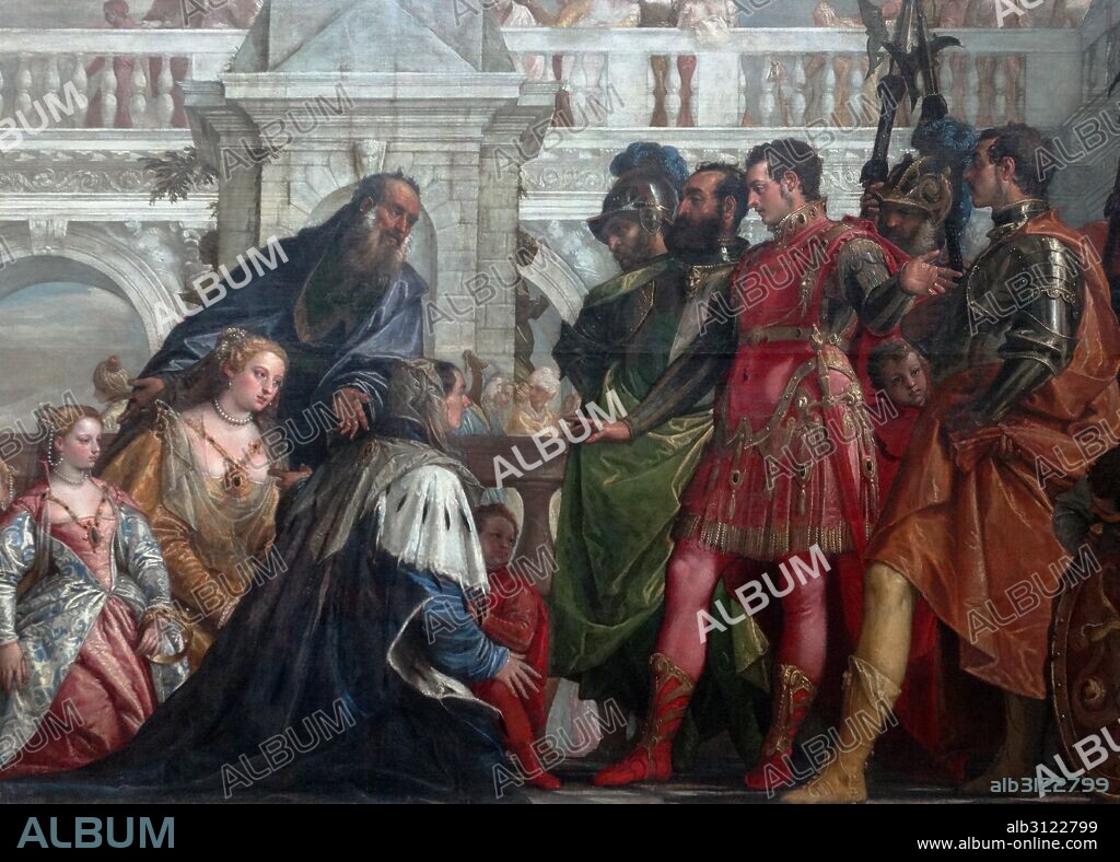 The Family of Darius before Alexander. 1565–1570. Oil on canvas, painting by Paolo Veronese. The painting shows Alexander the Great with the family of Darius III, the Persian king he had defeated in battle. Paolo Caliari, known as Paolo Veronese (1528 – 19 April 1588) was an Italian Renaissance painter based in Venice.