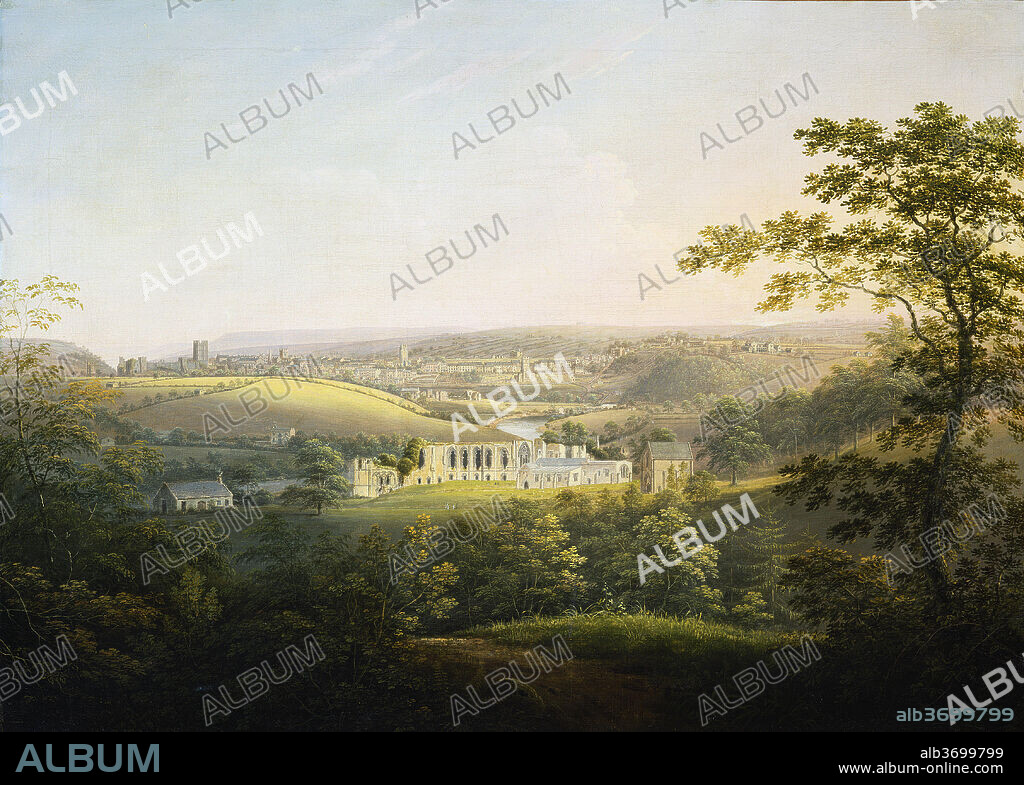 GEORGE CUITT THE YOUNGER. Easby Abbey, near Richmond. Dated: c. 1821/1854. Dimensions: overall: 65.9 x 91.6 cm (25 15/16 x 36 1/16 in.)  framed: 80 x 105.4 x 6.9 cm (31 1/2 x 41 1/2 x 2 11/16 in.). Medium: oil on canvas.