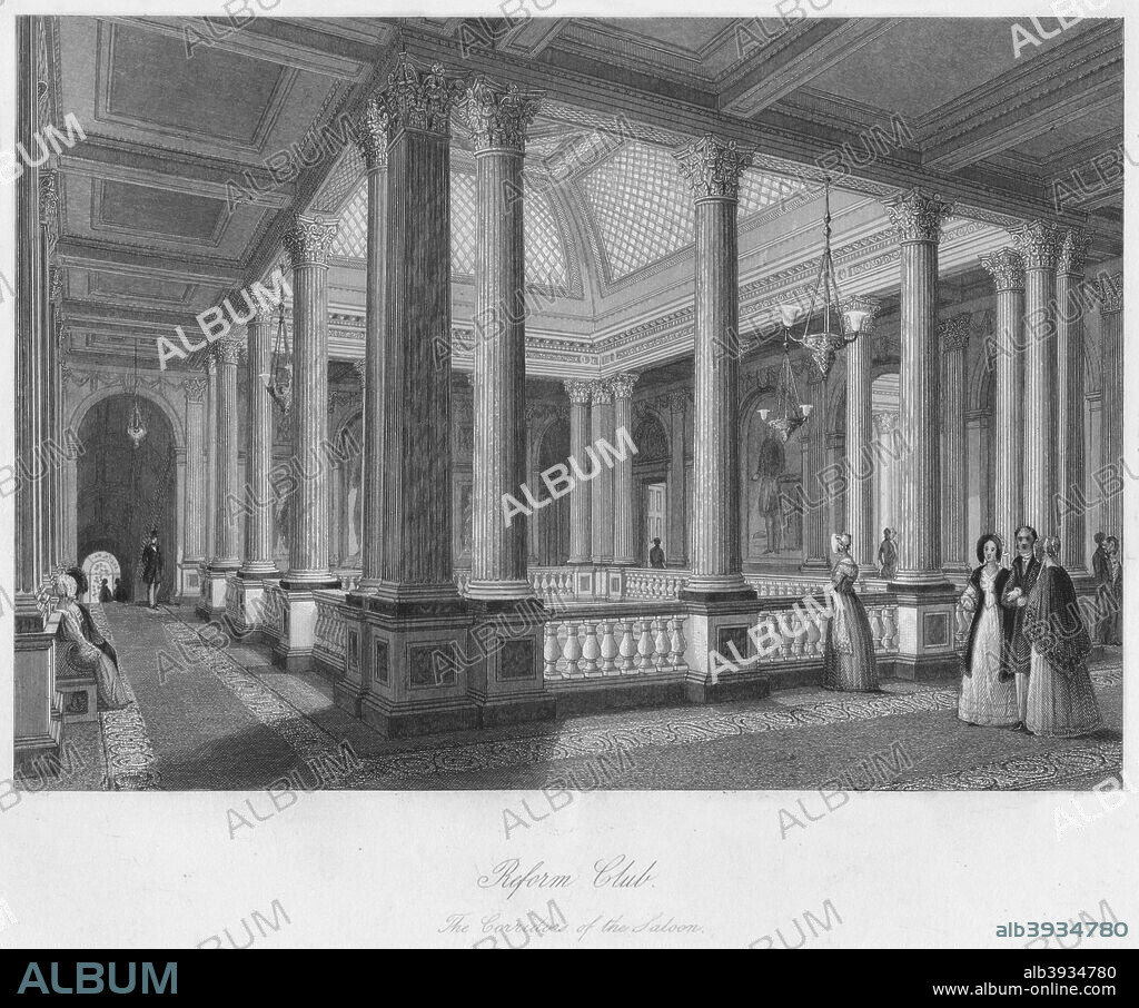 'Reform Club. The Corridors of the Saloon', c1841. From London Interiors with their Costumes & Ceremonies from Drawings made by permission of the Public Offices. Proprietors & Trustees of the Metropolitan Buildings, by Joseph Mead. [Joseph Mead, London, c1841].
