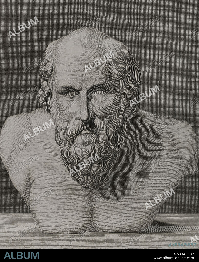 ANTONIO ROCA SALLENT (1813-1864). SPANISH ENGRAVER.. Diógenes de Sínope (h. 412 a.C. - 323 a.C.). Filósofo griego perteneciente a la escuela cínica. Grabado por A. Roca. Historia Universal, por César Cantú. Tomo I, 1854.