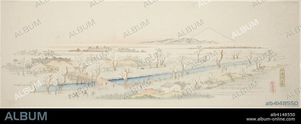 View of Koganei (Koganei no kei), from an untitled series of famous views of the Edo suburbs. Utagawa Hiroshige ?? ??; Japanese, 1797-1858. Date: 1834-1845. Dimensions: 18.1 x 51 cm (7 1/8 x 20 1/16 in.). Color woodblock print; ebangire, surimono. Origin: Japan.