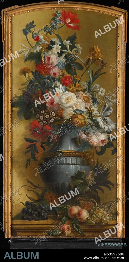 Flowers in a Blue Vase. Artist: Willem van Leen (Dutch, Dordrecht 1753-1825 Delfshaven). Culture: Dutch. Dimensions: Overall: 55 × 29 1/8 in. (139.7 × 74 cm). Date: 18th century.