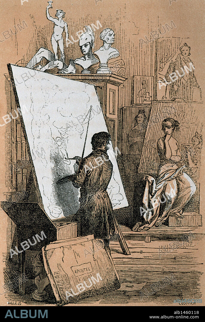 Wenceslao Ayguals de Izco (1801-1875). Spanish writer. Poor and Rich or The Witch of Madrid. 1849. Painter with his model. Illustration of the novel.